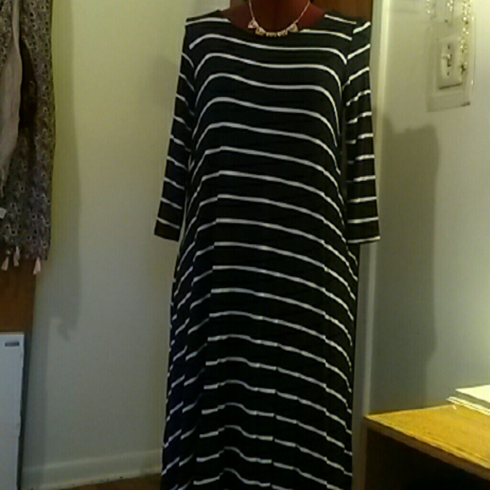 Navy Striped Swing Dress
